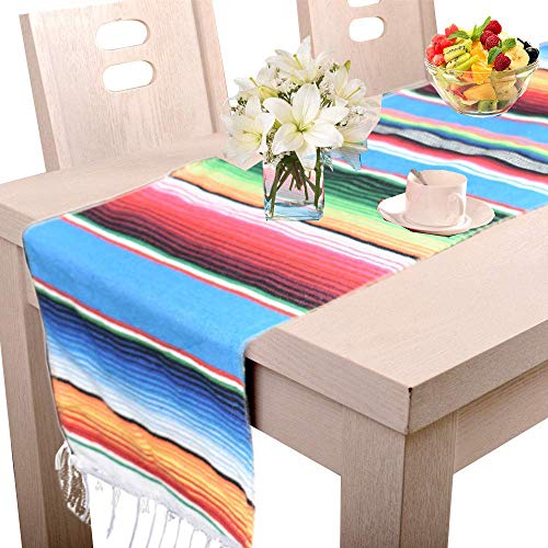 Amajoy Manta de Mesa de Rayas mexicanas de 35 x 275 cm, Multicolor, con Flecos de algodón, para graduación, Fiesta, Boda, Fiesta, decoración del hogar