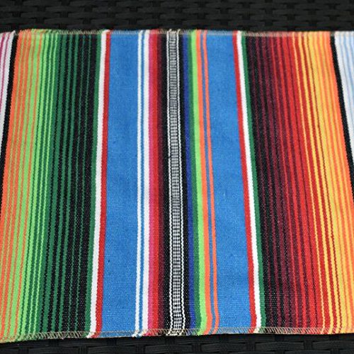 Amajoy Manta de Mesa de Rayas mexicanas de 35 x 275 cm, Multicolor, con Flecos de algodón, para graduación, Fiesta, Boda, Fiesta, decoración del hogar