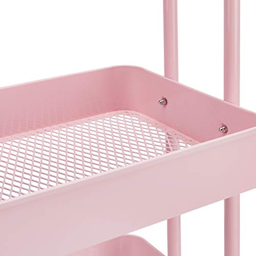 Amazon Basics - Carrito de cocina o multiuso de tres niveles con ruedas en rosa apagado