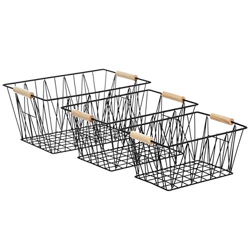Amazon Basics - Juego de 3 cestas grandes de rejilla, color negro