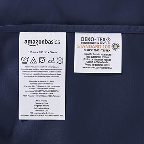 Amazon Basics - Sábana ajustable de microfibra premium (135 x 190 cm), azul marino