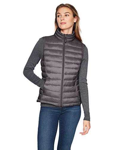 Amazon Essentials - Chaleco acolchado para mujer, plegable, ligero y resistente al agua, Gris (charcoal heather), US L (EU L - XL)