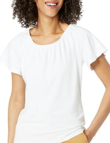 Amazon Essentials Classic Fit Cape Sleeve Open Crewneck T-Shirt Camiseta, Blanco, L