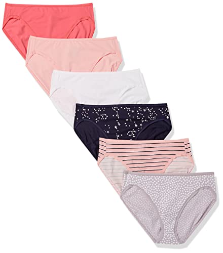 Amazon Essentials Cotton Stretch High-Cut Bikini Panty Underwear, Stars & Dots, M