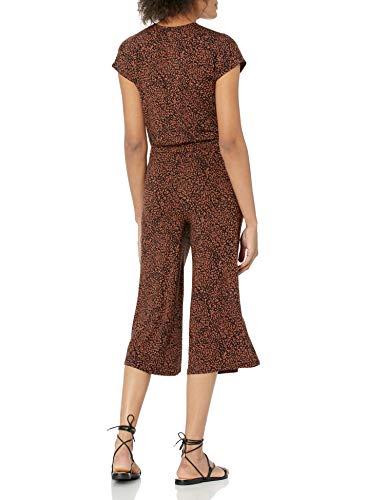 Amazon Essentials Short-Sleeve Surplice Cropped Wide-Leg Jumpsuit Mono, Camel Oscuro/Negro, Ikat, XL