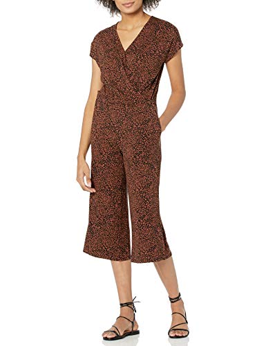Amazon Essentials Short-Sleeve Surplice Cropped Wide-Leg Jumpsuit Mono, Camel Oscuro/Negro, Ikat, XL