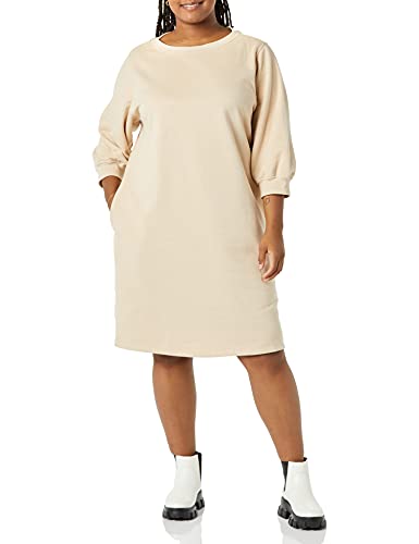 Amazon Essentials Vestido de Cuello Redondo y Manga Blusón de Rizo francés, Talla, Beige, XL Grande