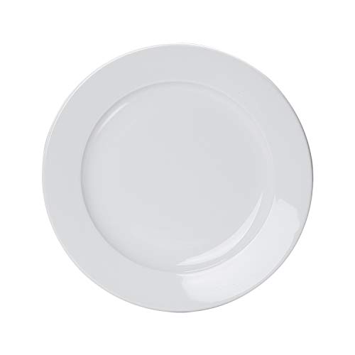 AmazonCommercial - Juego de 12 platos llanos de porcelana de borde ancho, 19,05 cm, color blanco