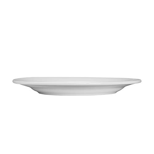 AmazonCommercial - Juego de 12 platos llanos de porcelana de borde ancho, 19,05 cm, color blanco