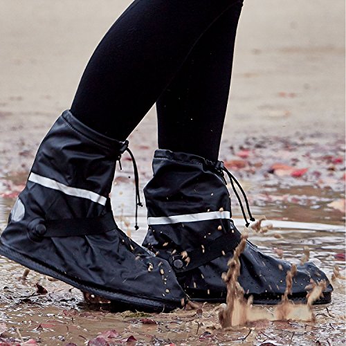 Amazy Cubre Zapatos Impermeable (Talla 44/45 | Cortos) Incl. Bolsas de Almacenamiento – Protectores de Zapatos Antideslizantes con reflectores para Lluvia, Nieve o Polvo