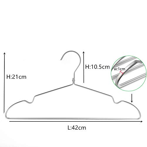 Amber Home 20 Unidades 42cm Perchas de Hierro Aluminio, Plata Metálico Percha para Trajes Camisetas Camisas Chaquetas Vestidos Faldas Pantalones, con Ranuras Antideslizantes