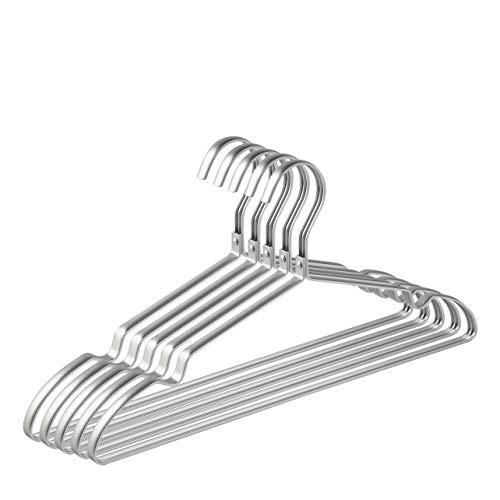 Amber Home 20 Unidades 42cm Perchas de Hierro Aluminio, Plata Metálico Percha para Trajes Camisetas Camisas Chaquetas Vestidos Faldas Pantalones, con Ranuras Antideslizantes