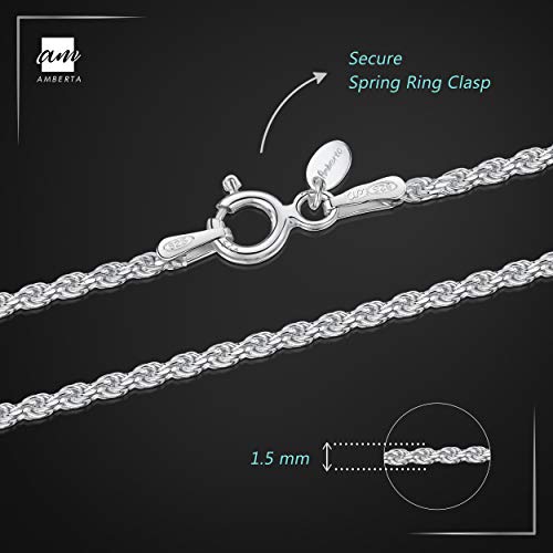 Amberta® Joyería - Pulsera - Fina Plata De Ley 925 - Cadena de Soga (Corda) - 1.5 mm - 18 19 cm (19cm)