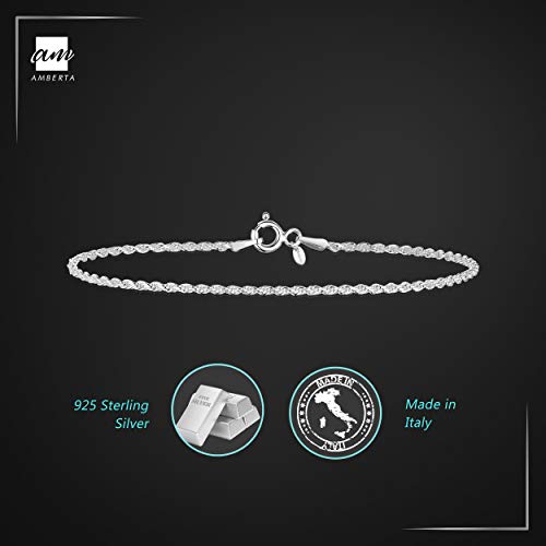 Amberta® Joyería - Pulsera - Fina Plata De Ley 925 - Cadena de Soga (Corda) - 1.5 mm - 18 19 cm (19cm)