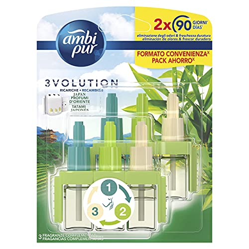 Ambi Pur 3Volution Tatami Japonés, Recambio de Ambientador Eléctrico 42 ml, 3 Fragancias para Eliminar Olores