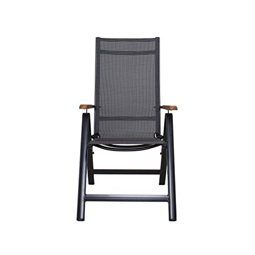 Ambientehome Juego de 2 sillas plegables de aluminio de lujo con respaldo alto y reposabrazos de madera de acacia negra 4 x 4