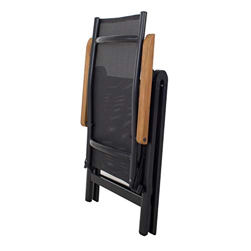 Ambientehome Juego de 2 sillas plegables de aluminio de lujo con respaldo alto y reposabrazos de madera de acacia negra 4 x 4