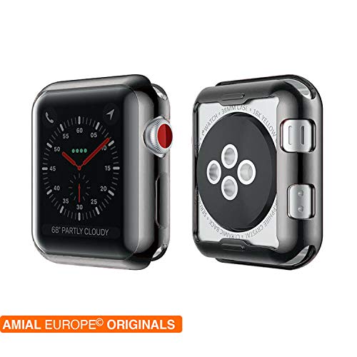 Amial Europe - Funda Soft Slim Compatible con Apple Watch Series 1/2/3 and Series 4/5 [TPU Case] Cover de Bumper y Protector de Pantalla Integrados (40mm, Negro)