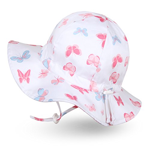 Ami&Li tots Niña Sombrero de Sol ala Ancha Ajustable Sombrero Protección Solar UPF 50 para Bebés, Niñas Niños Infantil Pequeñito Unisexo - S: Mariposas Pastel