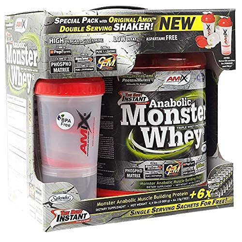 Amix - Anabolic Monster Whey - Suplemento Alimenticio, Favorece el Incremento de la Masa Muscular, Mejora la Recuperación Muscular, No Contiene Cafeína, Sabor Fresa - 2 Kilos