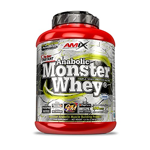 Amix - Anabolic Monster Whey - Suplemento Alimenticio, Favorece el Incremento de la Masa Muscular, Mejora la Recuperación Muscular, No Contiene Cafeína, Sabor Fresa - 2 Kilos