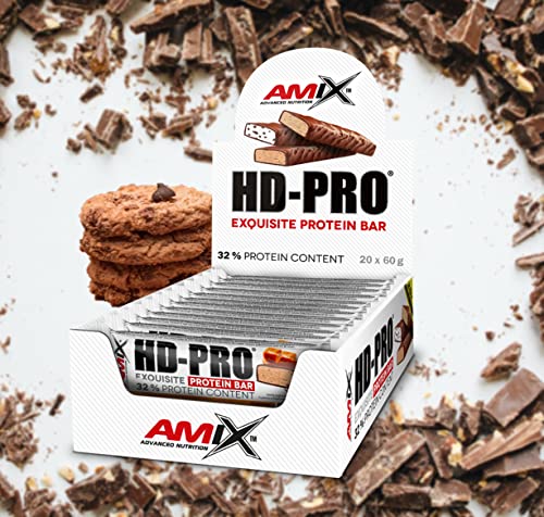 AMIX - Barritas de Proteína HDPro - 20 x 60 g - Aumenta la Energía y Acelera la Recuperación Muscular - Snack Deportivo Saludable con Alto Contenido Proteínico - Sabor Galleta y Crema