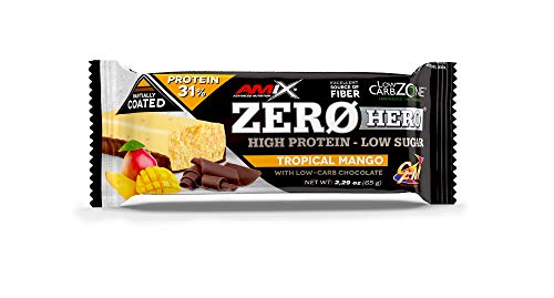 AMIX - Barritas de Proteínas Zero Hero - 12 barritas - Favorece la Recuperación Muscular - Snack Deportivo con Alto Contenido en Proteínas - Sabor Mango