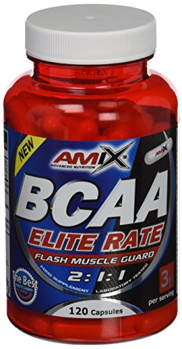 AMIX - BCCA Elite Rate 120 Cápsulas - Favorece la Recuperación Muscular y Ayuda a Definir los Músculos - Aporta Aminoácidos Esenciales - BCAA Glutamina