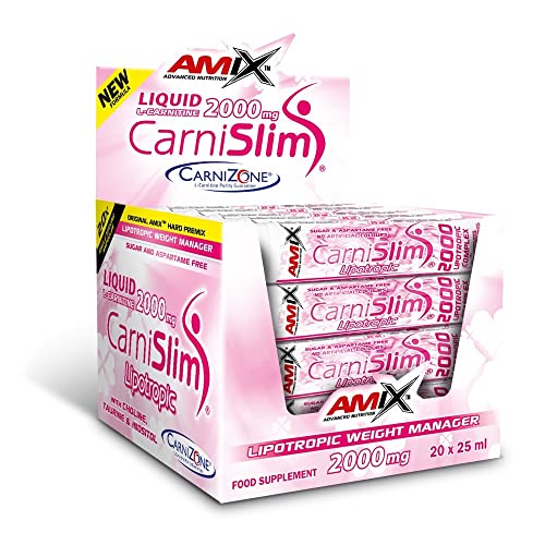 Amix - CarniSlim - Suplemento Alimenticio - Quemador de Grasa - Contiene Cafeína - Mejora del Rendimiento -Nutrición Deportiva - Sabor a Limón - 20 Ampollas de 25 ml