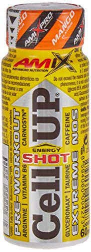 Amix - Cellup Shot - Suplemento Alimenticio - Contiene Cafeína - Aumenta la Fuerza y Congestión Muscular - Fórmula Pre-Entrenamiento - Nutrición Deportiva - Sabor a Mango - 20 Viales de 60 ml