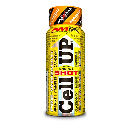 Amix - Cellup Shot - Suplemento Alimenticio - Contiene Cafeína - Aumenta la Fuerza y Congestión Muscular - Fórmula Pre-Entrenamiento - Nutrición Deportiva - Sabor a Mango - 20 Viales de 60 ml