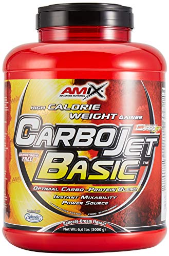 AMIX - Complemento Alimenticio - Carbojet Basic - Carbohidratos y Proteínas para Aumentar la Masa Muscular - Con Concentrado de Proteína de Suero -Recuperador Muscular - Sabor Vainilla - 3 KG