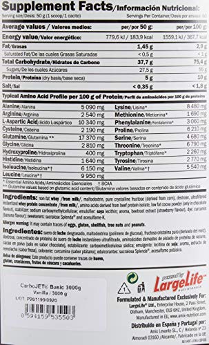 AMIX - Complemento Alimenticio - Carbojet Basic - Carbohidratos y Proteínas para Aumentar la Masa Muscular - Con Concentrado de Proteína de Suero -Recuperador Muscular - Sabor Vainilla - 3 KG