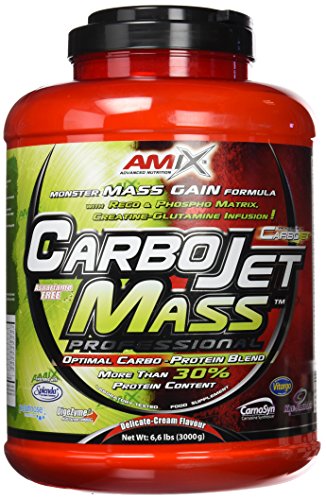 AMIX - Complemento Alimenticio - Carbojet Mass Professional - Carbohidratos y Proteínas para Aumentar la Masa Muscular - Concentrado Proteína de Suero - Recuperador Muscular - Fresa y Plátano - 3 KG