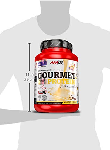 Amix - Gourmet Protein - Suplemento Alimenticio - Mejora del Rendimiento - Contiene Aminoácidos Bcaa - Glutamina en Polvo - Nutrición Deportiva - Sabor a Coco-Vainilla-Yogurt - Bote de 1 Kg