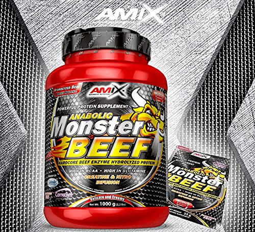 Amix - Monster Beef Protein - Suplemento Alimenticio - Mejora del Rendimiento - Proteína de Suero - Glutamina en Polvo - Nutrición - Proteína de Ternera - Sabor Chocolate - Bote de 1 Kg