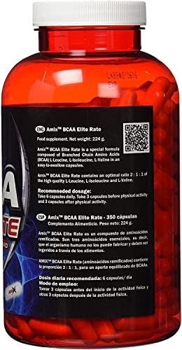 AMIX Nutrition | BCAA Elite Rate | Aminoácidos Ramificados 2:1:1 | 350 Cápsulas | Aumenta Energía y Resistencia | Quemador de Grasa | Especial para Deportistas | Reduce el Cansancio