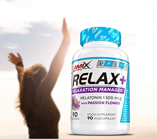 AMIX Performance, Complemento Alimenticio a Base de Melatonina y Flor de la Pasión, Relax Plus, Regulación del sueño con Efecto Duradero, Reduce el Estrés, 90 Cápsulas