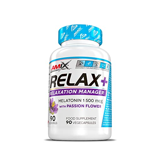 AMIX Performance, Complemento Alimenticio a Base de Melatonina y Flor de la Pasión, Relax Plus, Regulación del sueño con Efecto Duradero, Reduce el Estrés, 90 Cápsulas