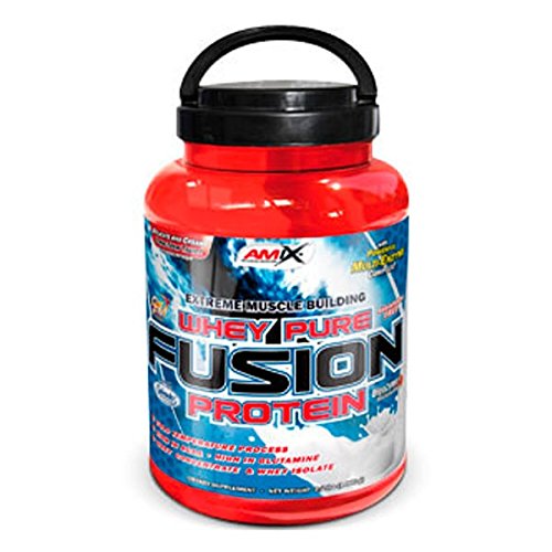 Amix - Proteína Whey Pure Fusion, Ayuda a Tonificar y Aumentar la Masa Muscular, Rica en BCCAs y Glutamina, Fácil Digestión, Baja en Grasas, Proteína en Polvo, 1 Kg, Sabor Fresa