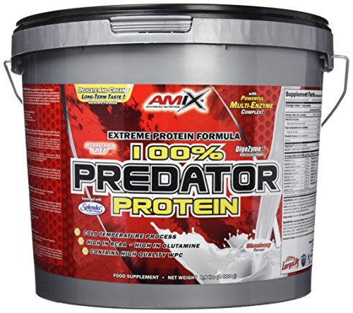 AMIX, Proteínas para Aumentar Masa Muscular con Sabor Fresa, Predator en Formato Bote de 4 Kg, Ayuda al Crecimiento Muscular, Libre de Aspartamo, Ideal para Batidos de Proteínas