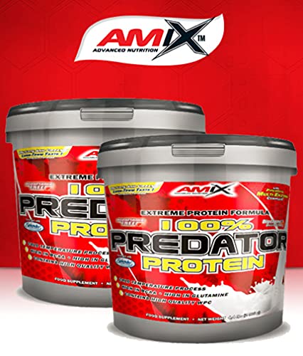 AMIX, Proteínas para Aumentar Masa Muscular con Sabor Plátano, Predator en Formato Bote de 4 Kg, Ayuda al Crecimiento Muscular, Libre de Aspartamo, Ideal para Batidos de Proteínas