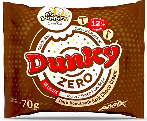 AMIX - Snack Saludable - Dunky Zero en Pack de 20 Rosquillas - Aporte de Proteínas y Carbohidratos de Lenta Absorción - Contiene Fibra - Sabor Triple Chocolate