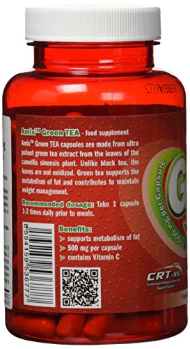 AMIX - Suplemento Alimenticio - Green Tea Extract en Formato de 100 Cápsulas - Contiene Vitamina C - Reduce la Fatiga o Cansancio - Efecto Antioxidante