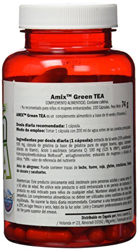 AMIX - Suplemento Alimenticio - Green Tea Extract en Formato de 100 Cápsulas - Contiene Vitamina C - Reduce la Fatiga o Cansancio - Efecto Antioxidante