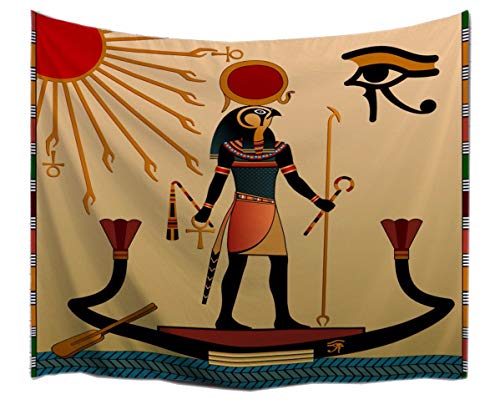 A.Monamour Antiguo Dios Sol Ra Viejo Egipcio Fe Icono Tradicional Marrón Impresión Tela Tapicerías Pared Colgante Decoración para Dormitorios 102x153cm