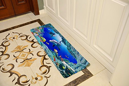 A.Monamour Tapices Decoración del Hogar Profundo En El Océano Mundo Marino Azul Verano Fresco Temática Náutica Franela Suave Antideslizante Alfombras De Baño Felpudos Alfombras De Entrada