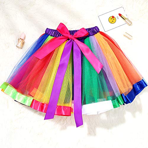 Amosfun Falda de Tutú Arcoiris Vestido de Gasa Falda de Princesa Diadema de Unicornio Medias Guantes Medias de Arcoiris Disfraz de Carnaval