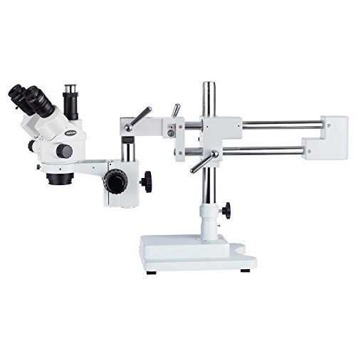 AmScope 7X-45X Simul-Focal Stereo Lockable Zoom Microscopio en Soporte de Brazo Dual