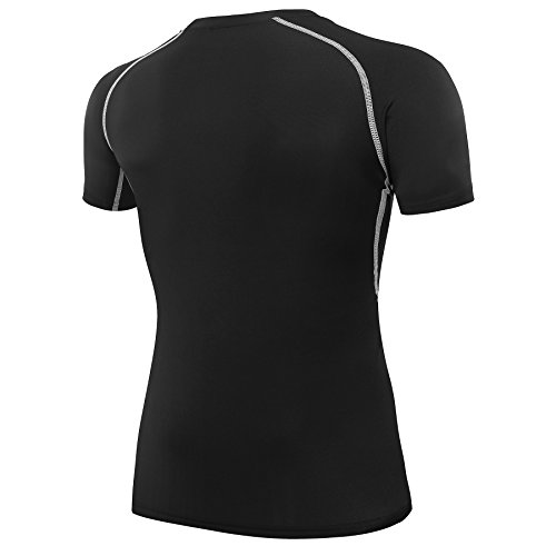 AMZSPORT Camiseta de compresión de Mangas Corta para Hombre Deportes de Secado Rápido Funcionamiento Baselayer, Negro, M